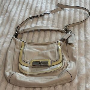 Coach Cream and Tan Shoulder Bag with Pebbled Leather